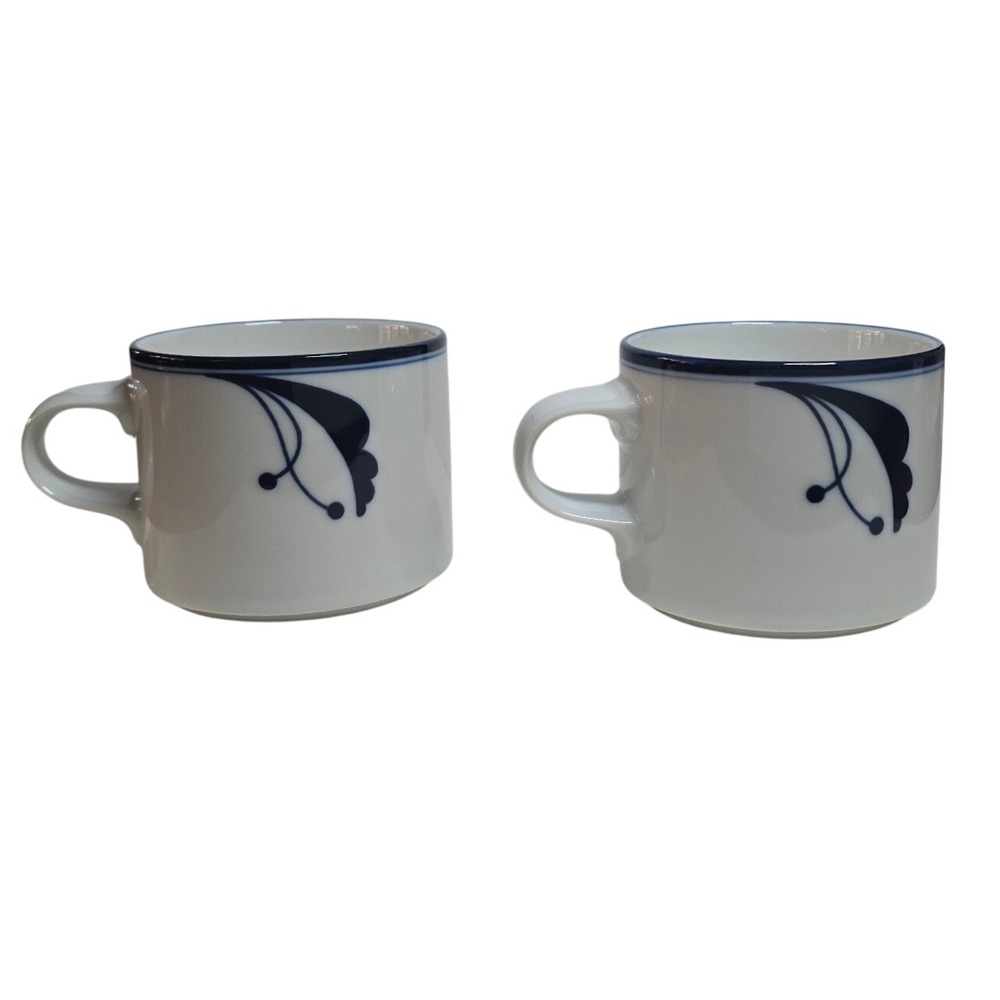 Dansk Flora International Design Japan Blue White Floral Coffee Mugs Set of 2